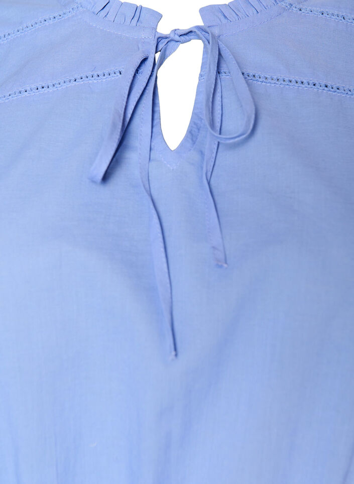 Bluse i bomull med knytesnor og elastisk midje, Bl&aring;, Packshot image number 2