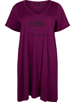 Nattkjole av bomull med trykk, D. Purple w. Coffee, Packshot image number 0