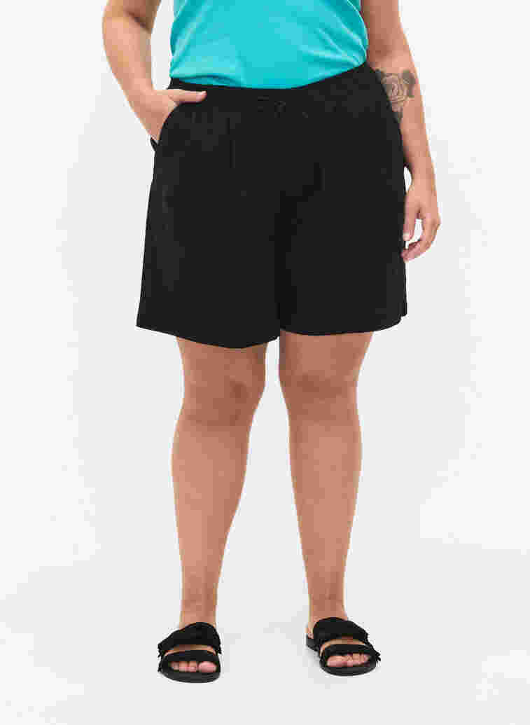 Løse shorts i bomullsmiks med lin, Black, Model image number 2