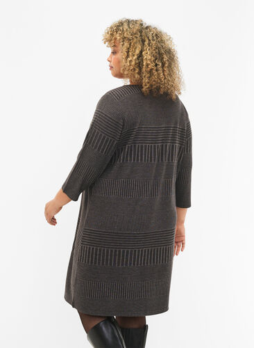 Kjole med 3/4-lange ermer og stripemønster, Dark Grey Mélange, Model image number 1