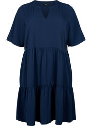 Kortermet kjole med A-lineskåret snitt og snittlinjer, Navy Blazer