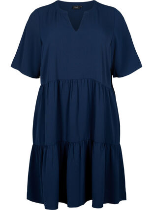 Kortermet kjole med A-lineskåret snitt og snittlinjer, Navy Blazer, Packshot image number 0