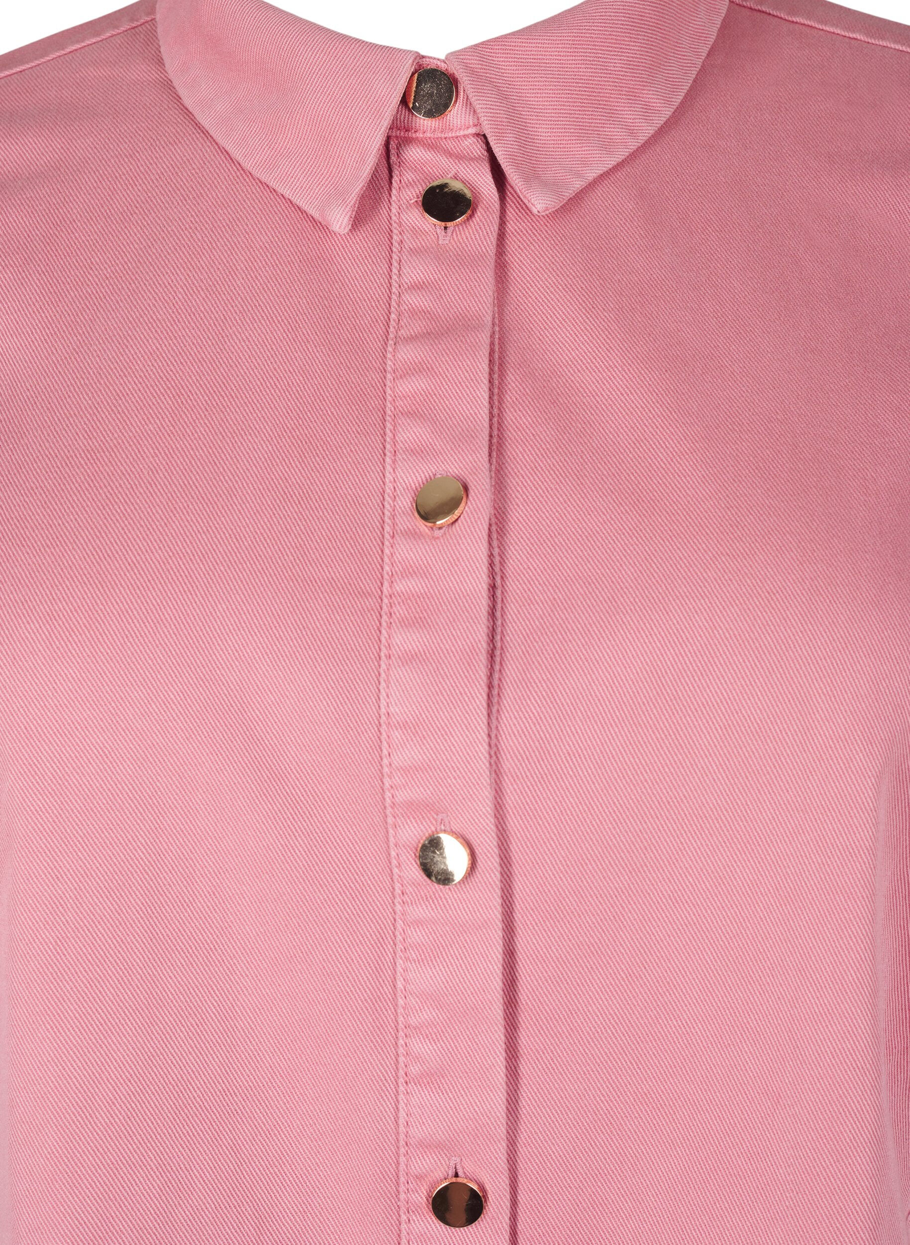 Zizzi Skjortekjole i farget denim med mesh detaljer, Heather Rose, Packshot image number 2