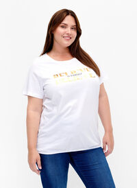 Bomullst-skjorte med folie-trykk, B. White w. Believe, Model