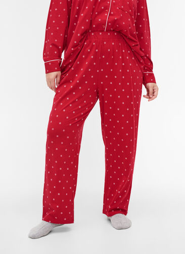 Pysjamasbukser i bomull med mønster, Tango Red AOP, Model image number 1