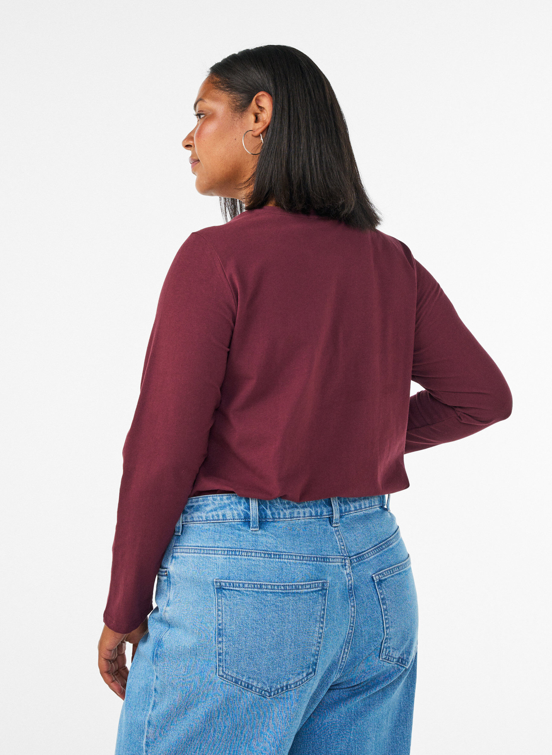 ZizziBasis jersey bluse med lange ermer, R&oslash;d, Model image number 2