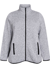 Jersey cardigan med høy krage og glidelås, Light Grey Melange