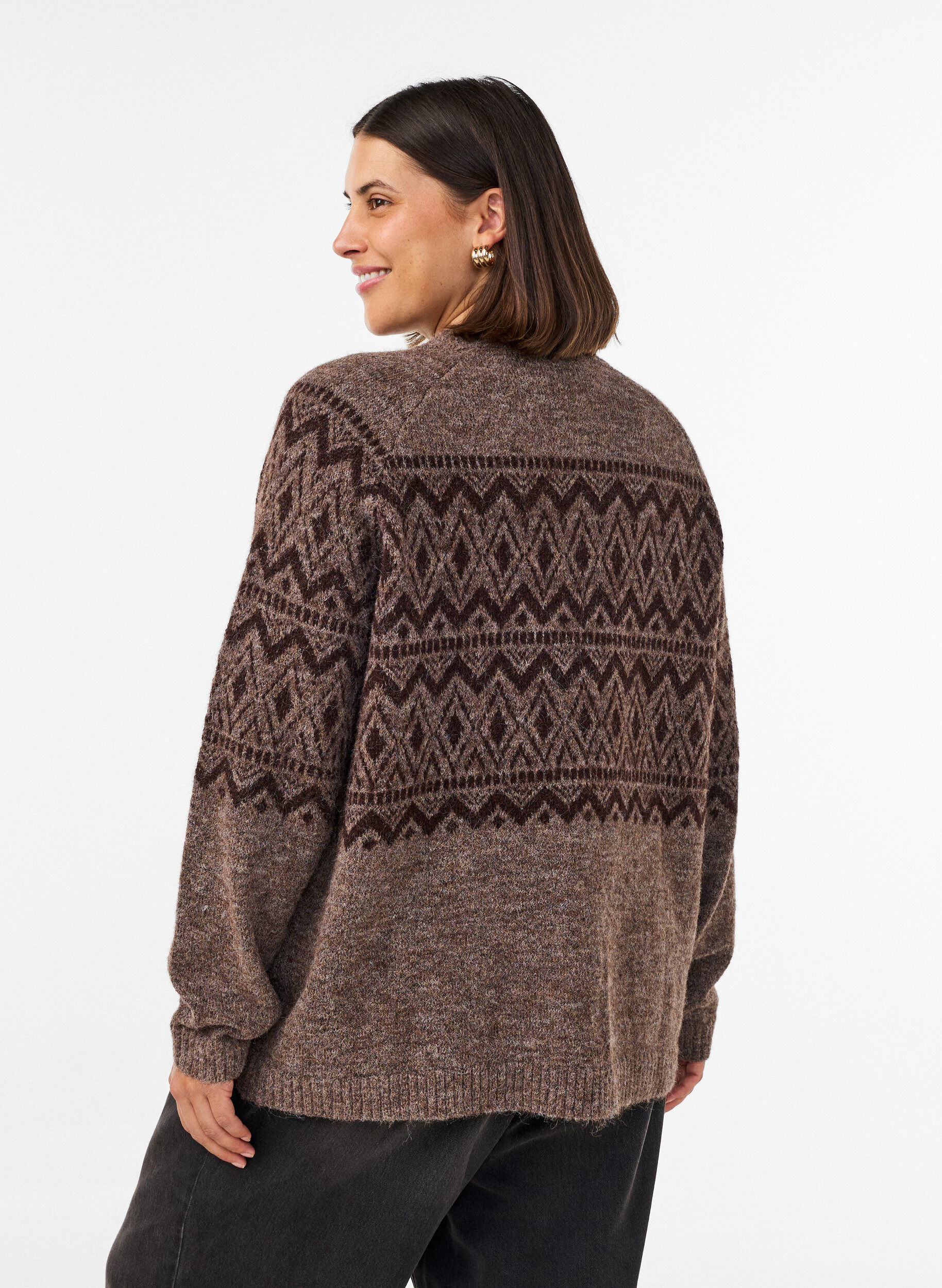 ZizziJacquard m&oslash;nster cardigan, Brun, Model image number 2