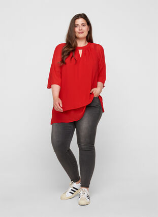 Chiffonbluse med 3/4-ermer, Tango Red, Model image number 2