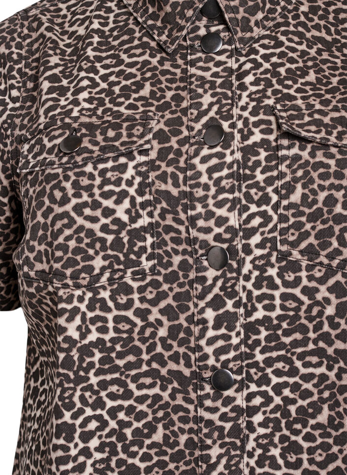 Denimskjortekjole med leopardtrykk, Brun, Packshot image number 2