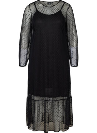 Lang, transparent kjole i prikker, Black, Packshot image number 0