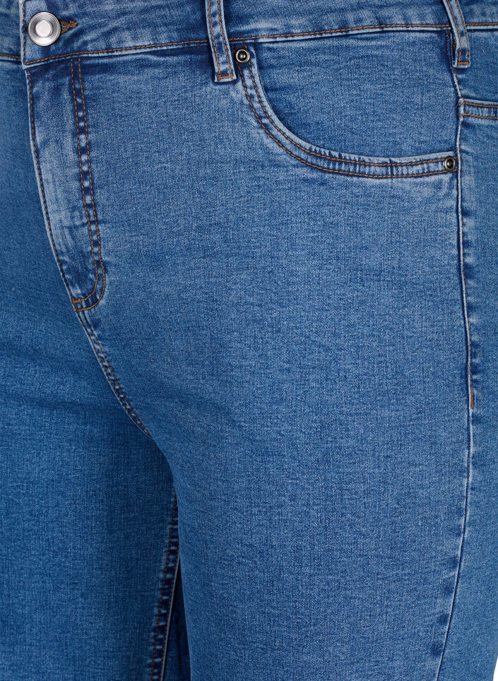 Tettsittende dongerishorts med h&oslash;y midje, Blue Denim, Packshot image number 2