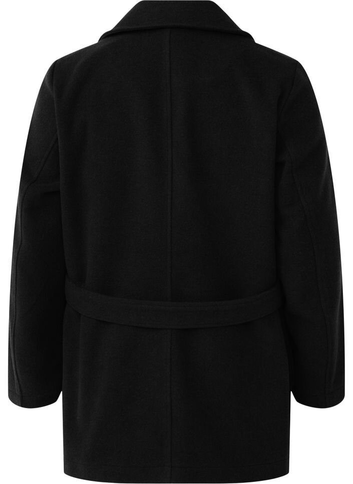 Kort ulljakke med belte, Black, Packshot image number 1