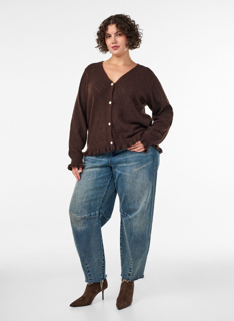 Cardigan med harlekintrykk og V-hals, Brun, Model image number 1