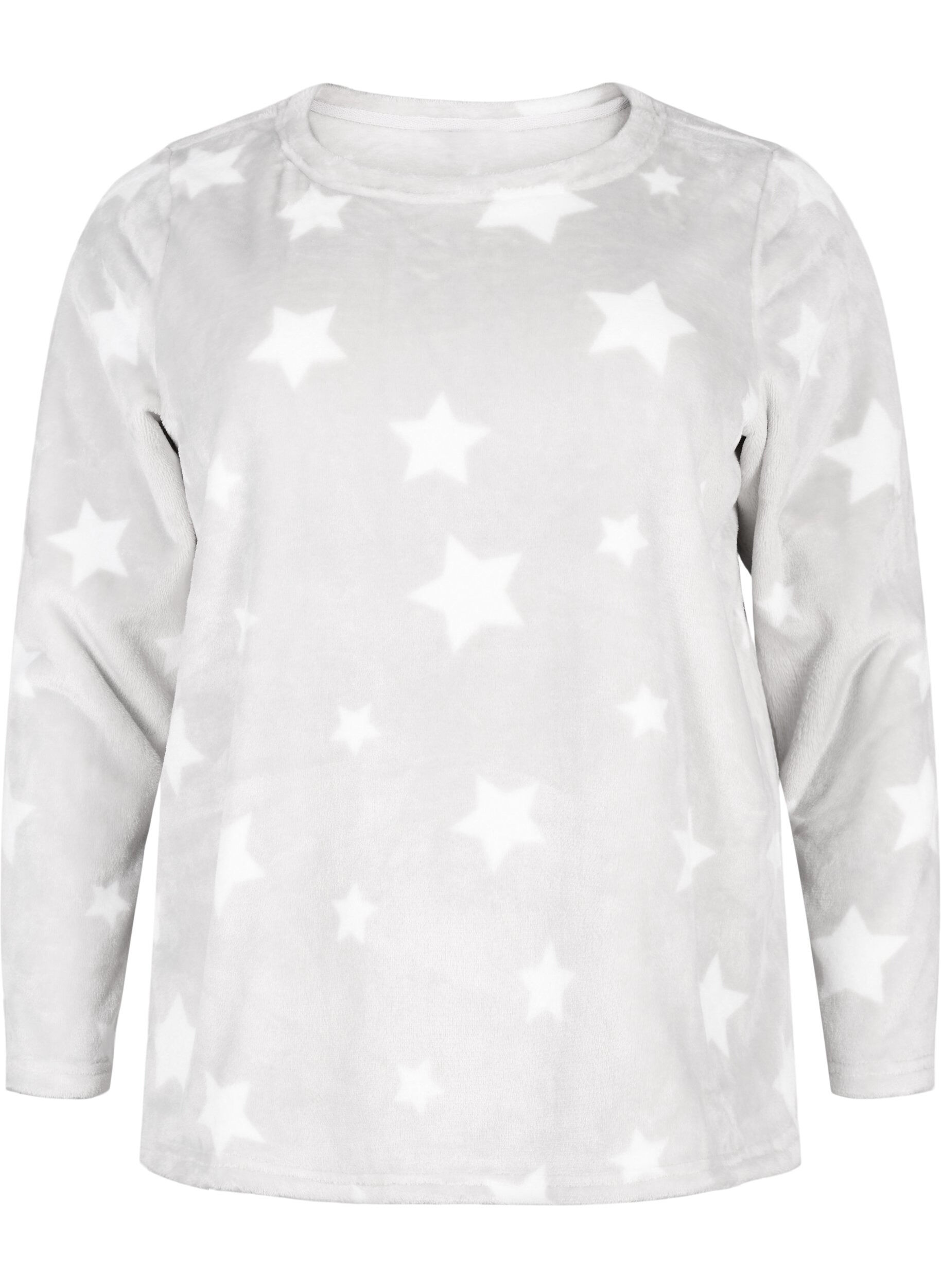 Zizzi Langermet bluse med stjerner, Grey Star, Packshot image number 0