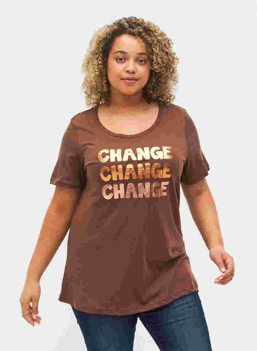 T-skjorte i bomull med korte ermer, Chestnut Change, Model image number 0