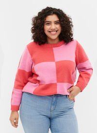 Rutete strikkegenser, Begonia Pink Comb, Model