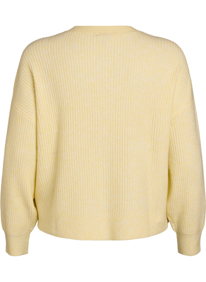 Ribbestrikket cardigan med knapper, Gul, Packshot image number 1