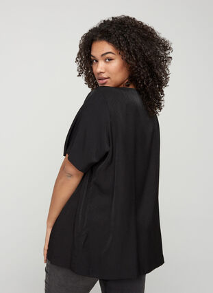 Kortermet bluse med glidelåsdetalj, Black, Model image number 1