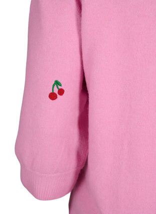 3/4-ermet strikket bluse med kirsebær, B.Pink/Wh.Mel/Cherry, Packshot image number 3
