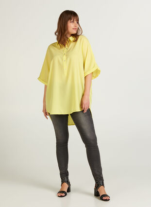Kortermet oversized skjorte, Sunny Lime, Model image number 2