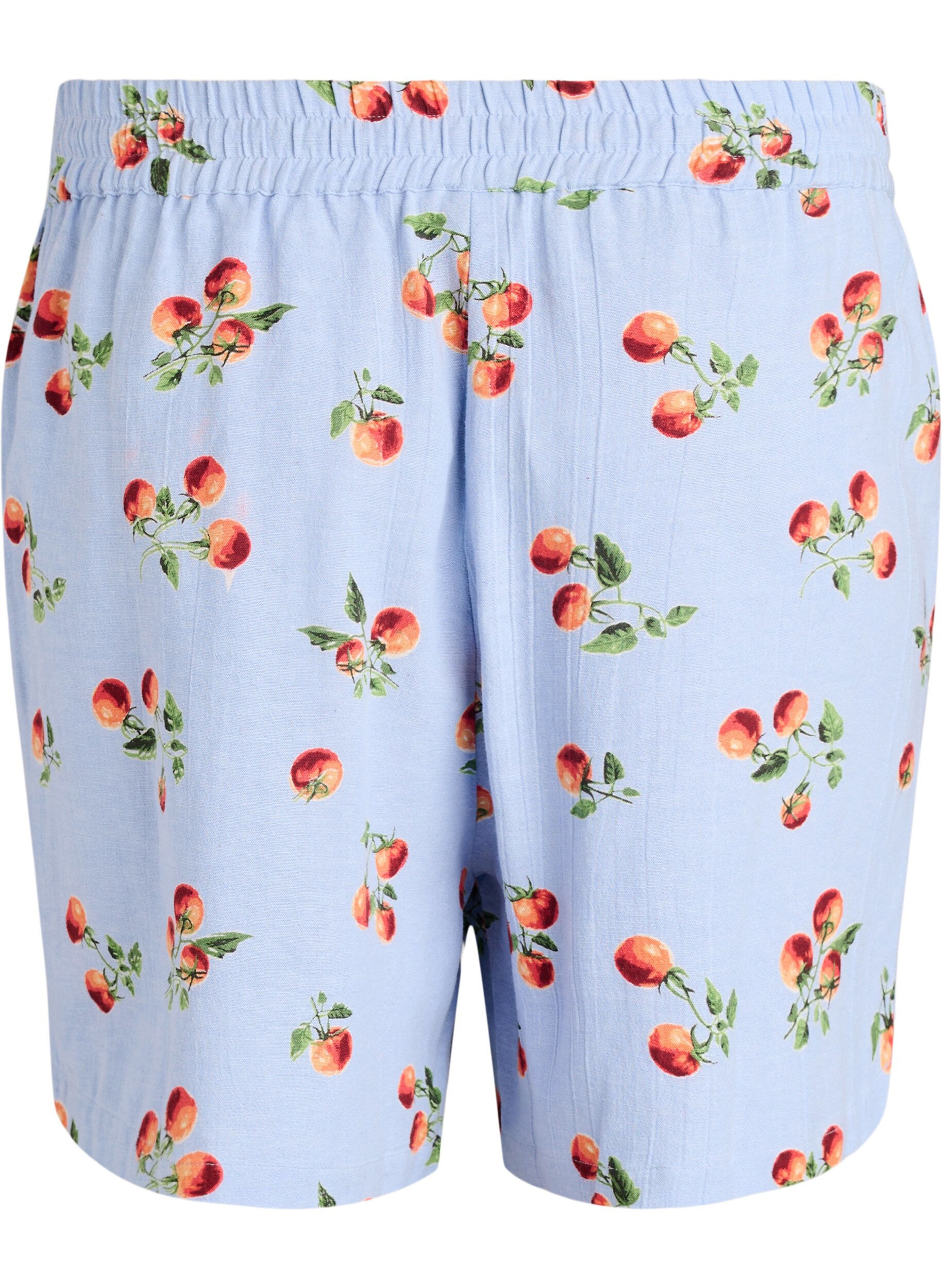 ZizziBomullsshorts med tomattrykk og h&oslash;y midje, Bl&aring;, Packshot image number 1