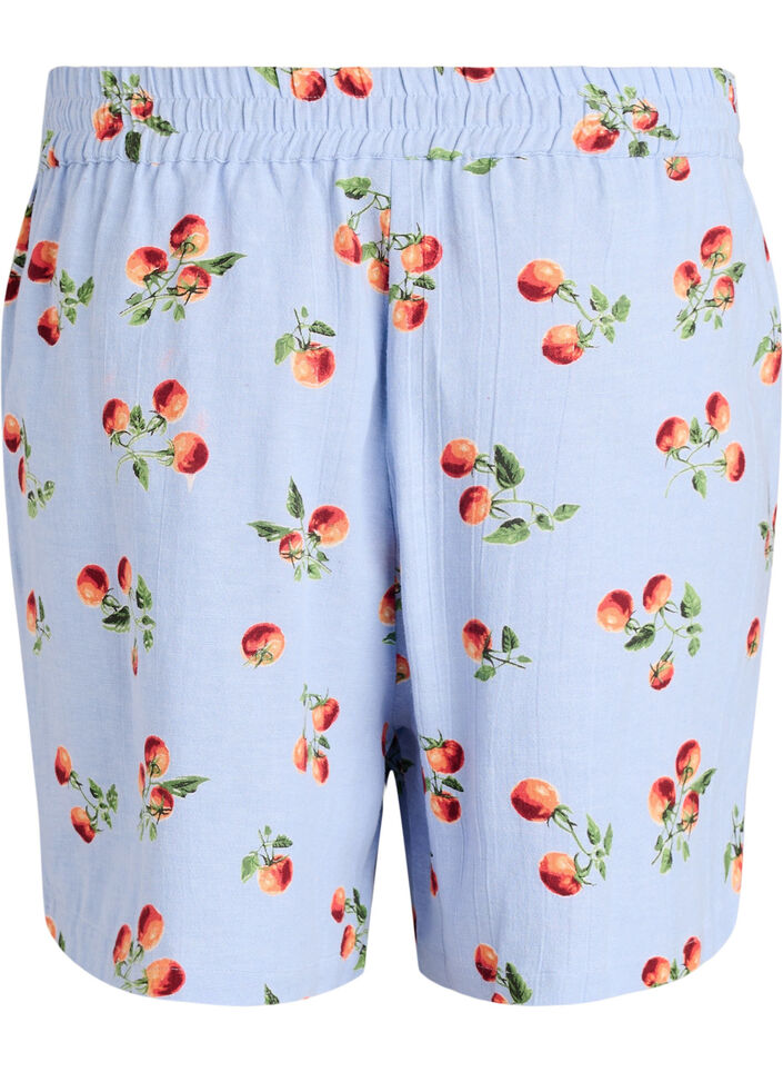 Bomullsshorts med tomattrykk og h&oslash;y midje, Bl&aring;, Packshot image number 1