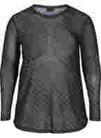 Mønstrete mesh bluse, Black AOP