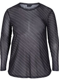 Mønstrete mesh bluse, Black AOP