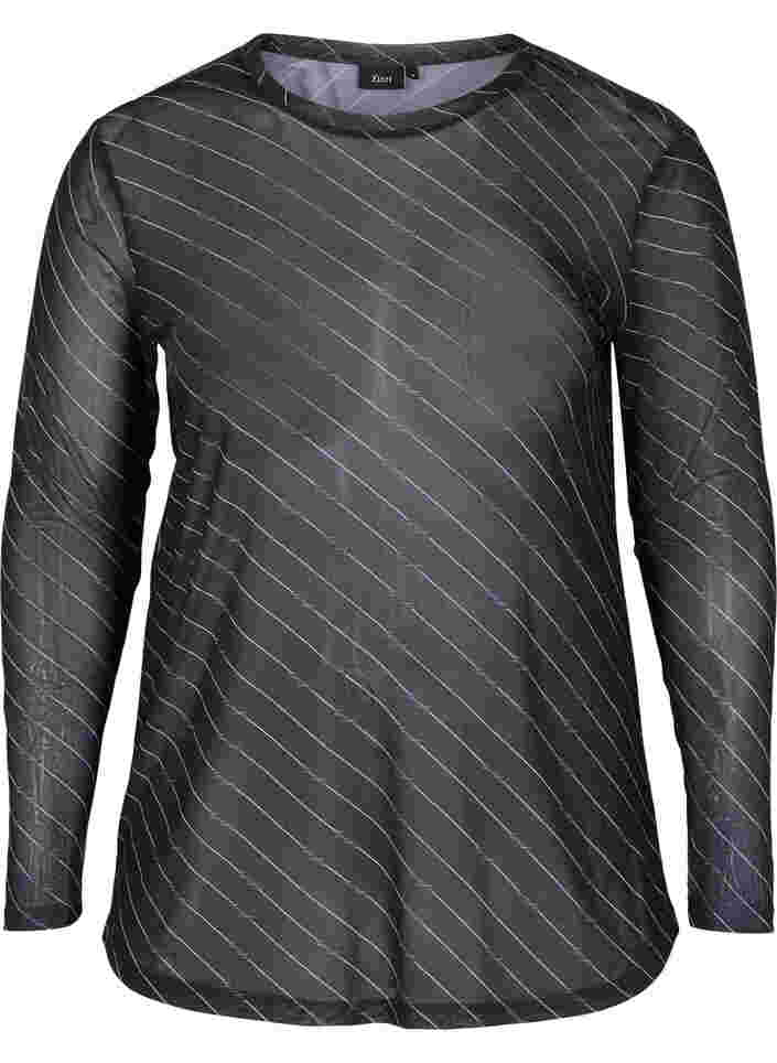 Mønstrete mesh bluse, Black AOP, Packshot image number 0