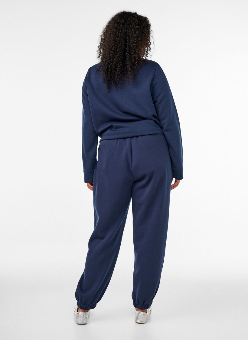 Joggebukser med h&oslash;y midje og sn&oslash;ring, Bl&aring;, Model image number 1