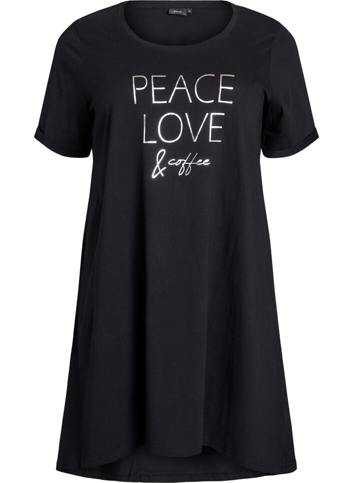 Kortermet nattkjole i økologisk bomull, Svart, Packshot image number 0