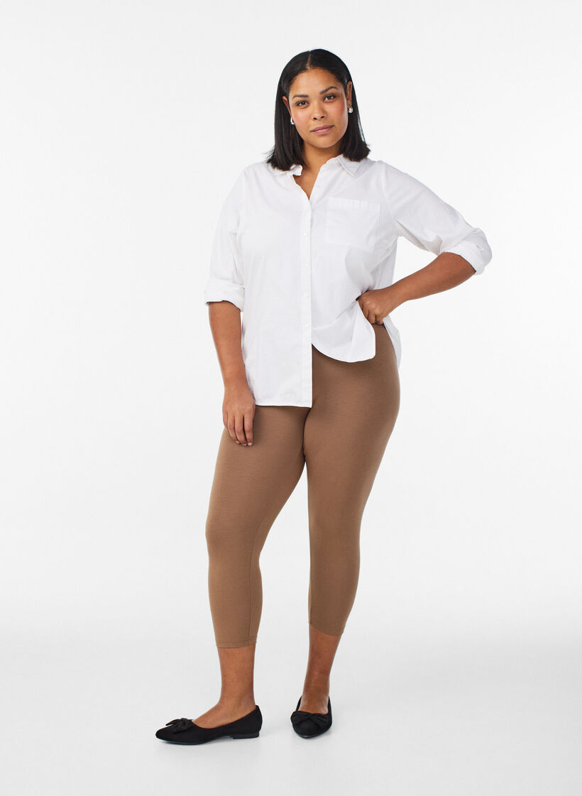 Basisleggings i viskose med 3/4-lengde, Brun, Model image number 1