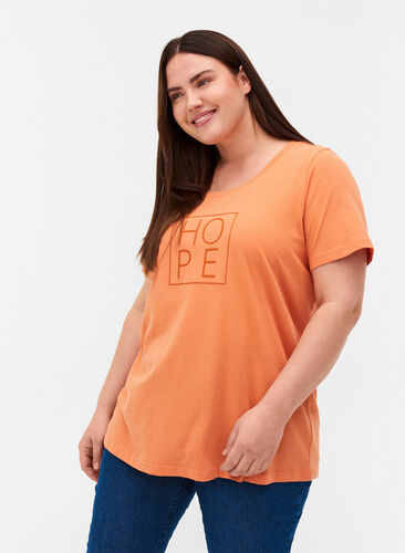Kortermet t-skjorte med print, Brandied Melon, Model image number 0