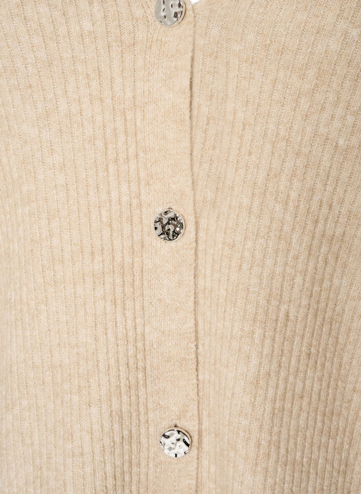 Cardigan med V-hals og ribbestruktur, Beige, Packshot image number 2