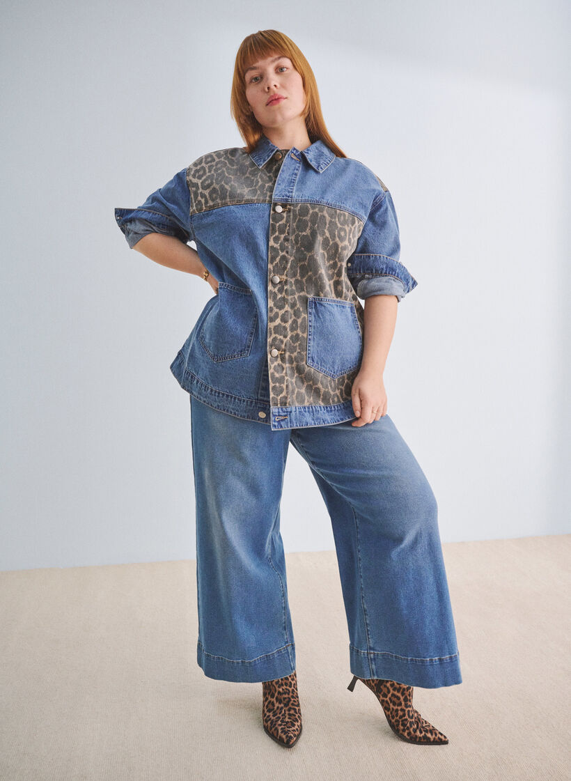 Cropped jeans med vidde, Blue denim, Image