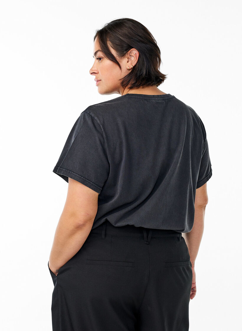 T-skjorte i økologisk bomull med strassteiner og sommerfuglmotiv, Grå, Model image number 2