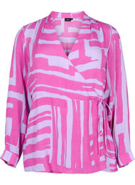 Mønstrete viskosebluse med omslagseffekt, Rose Violet AOP
