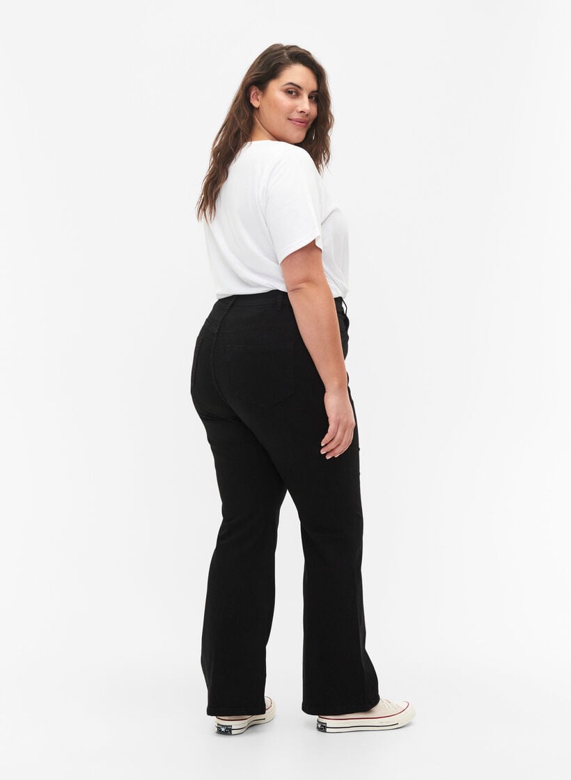 H&oslash;ytlivs jeans med bootcut, Svart, Model image number 1