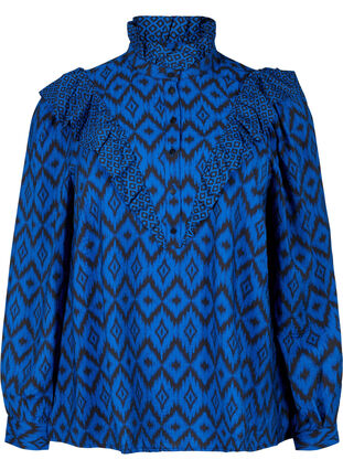 Skjorte bluse i viskose, True blue w. Black, Packshot image number 0