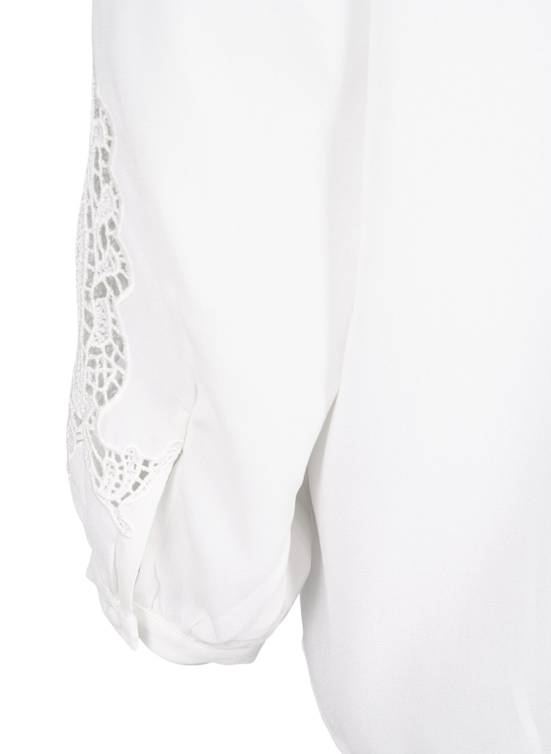 Zizzi Bluse med lange ermer og heklede detaljer, Bright White, Packshot image number 4