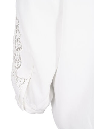 Bluse med lange ermer og heklede detaljer, Bright White, Packshot image number 4