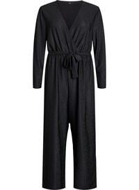 Jumpsuit med glitter og knytebelte, Svart Jumpsuit med glitter og knytebelte