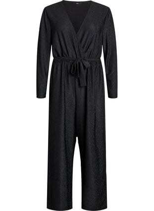 Zizzi Jumpsuit med glitter og knytebelte, Svart, Packshot image number 0