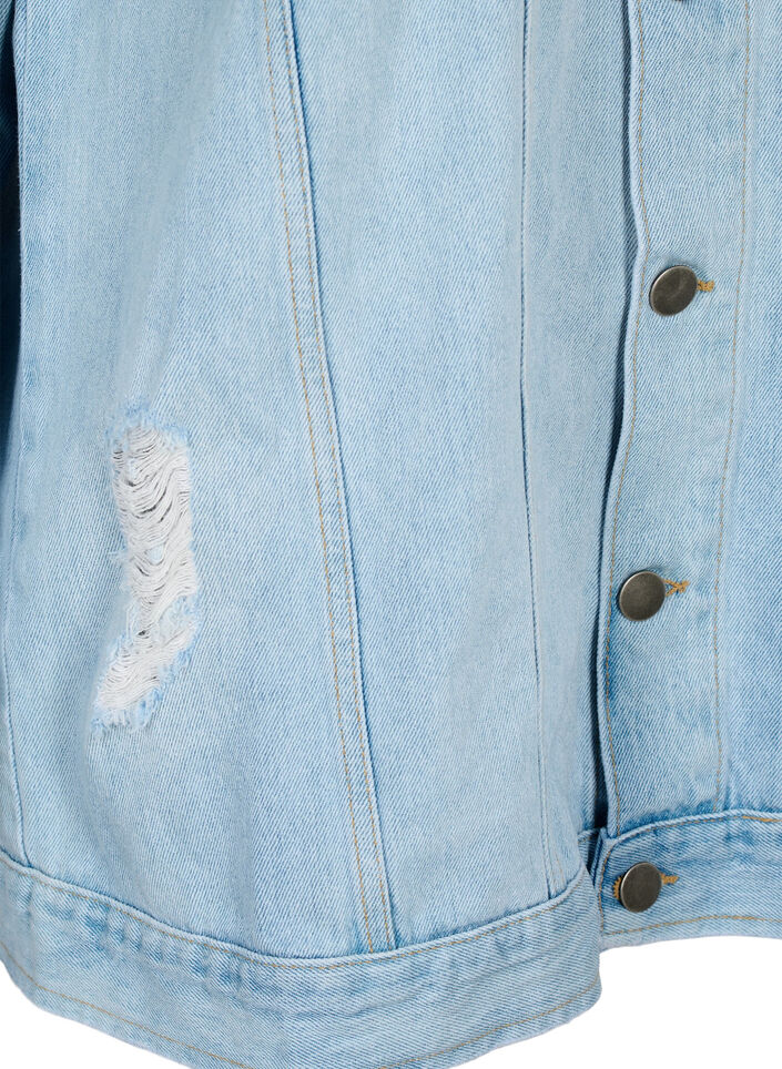 Løs denimjakke med slitte detaljer, Light blue denim, Packshot image number 3