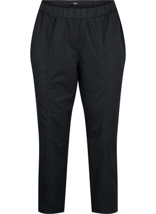 Bukse i bomull og lin med lommer, Black, Packshot image number 0