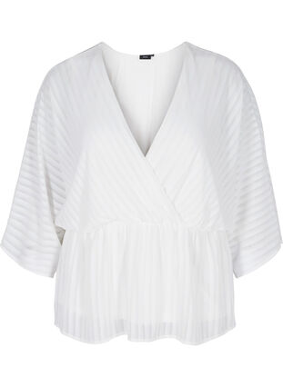 Bluse med 3/4-ermer og V-hals, White, Packshot image number 0
