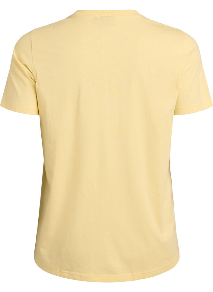 Basic T-skjorte i bomull med rund hals, Gul, Packshot image number 1