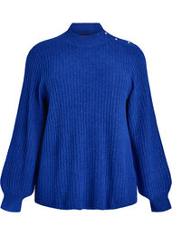 Ribbestrikket genser med puffede ermer og knapper, Blueprint Mel.