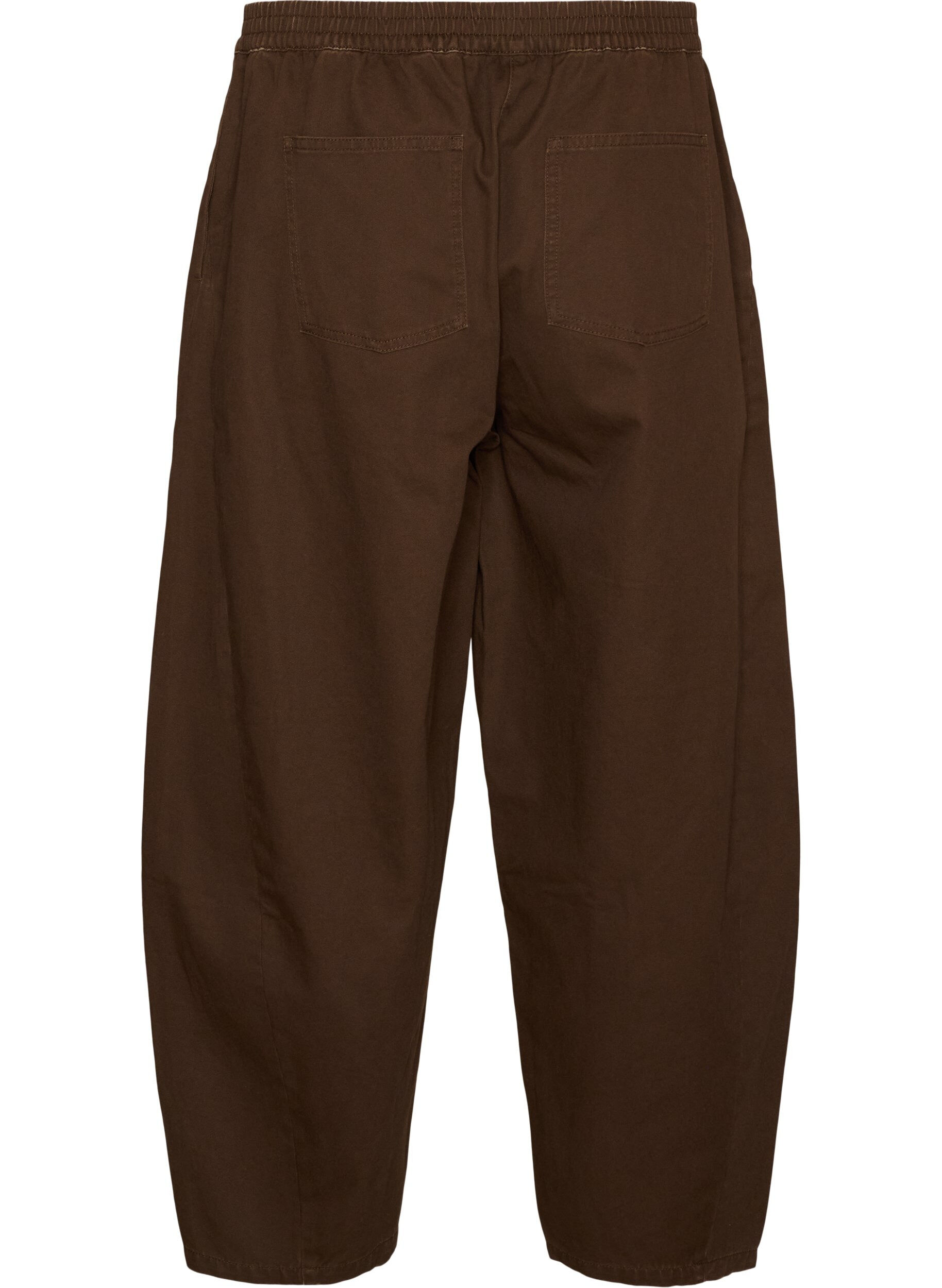 ZizziBarrel-jeans med h&oslash;y midje og elastisk linning, Brun, Packshot image number 1
